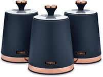 Tower T826131MNB Cavaletto Set of 3 Storage Canisters for Tea/Coffee/Sugar,...