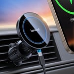 Lamicall for Magsafe Car Mount Charger - [15W Top Charging] Magnetic Wireless Car Charger with 20x N52 Magnets, Hands Free Air Vent Car Phone Holder Cradle for iPhone 16 15 14 13 12 Series - Black