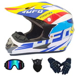 Adult Motocross Full Face Helmet DOT Certified Rally Crash Helmet for ATV Off-Road Motorcycle DH Enduro Dirt Bikes Scooter Racing with Goggles Mask Gloves(graffiti),White UFO,56~57cm L