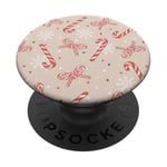 Coquette de Noël en forme de canne à sucre d'orge beige neutre PopSockets PopGrip Adhésif