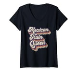 Womens Mexican Train Queen Board Game Dominoes Lover Domino Player V-Neck T-Shirt