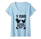 Womens 9 Years of Driving Each Other Nuts Wife Husband Wedding V-Neck T-Shirt