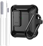 Coque pour Airpods avec verrou pour homme avec kit de nettoyage, coque de protection avec stylo de nettoyage, compatible avec Apple Airpod 1/2, coque robuste antichoc pour iPod (noir)