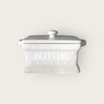 Decorative Grey with White Hearts Butter Dish and Lid