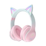 Usoun Kids Headphones,Cat Ear Led Light Bluetooth Kids Headphones with Mic,Girls Headphones Wireless,TF Card,3.5mm Audio,Wireless/Wired Foldable Kids On Ear Headphones for Boys Girls Adults (Pink)