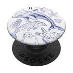 Illustration vintage dauphin, tortue de mer, phoque, raie manta PopSockets PopGrip Interchangeable