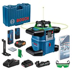 Bosch Professional 18V System laser rotatif GRL 650 CHVG (laser vert, mises à niveau extérieures, 1 batterie 18 V 4,0 Ah + chargeur, avec application dédiée, portée : jusqu’à 650 m, dans coffret)