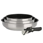 Kamberg - Set de poêles Lot Batterie de cuisine inox 4 pièces - Acier inoxydable - Revêtement pierre - Tous Feux dont Induction - Manche Amovible - Sans PFOA - 0008135