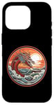 Coque pour iPhone 16 Pro Sea Dragon #17 Tête au-dessus des vagues Coucher de soleil rouge rétro