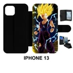 Etui À Rabat Iphone 13 - Dbz Dragon Ball Z San Gohan Super Sayen 2 - Simili-Cuir - Noir