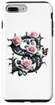 Coque pour iPhone 7 Plus/8 Plus Letter S Initial Floral Monogram Rose Pink Flower Butterfly