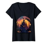 Womens Eerie Night At The Scary Halloween Mansion V-Neck T-Shirt