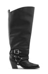 High Shaft Embroidered Western Boot - Black