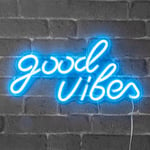 Neon led Good Vibes 40,5CM - Neon Mural Bleu sur Secteur - Lampe Neon Enseigne avec Interrupteur on/off pour Deco Chambre Decoration Salon Decoration