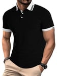 YUNDAI Mens Polo Shirts Summer Short Sleeve Breathable Cotton Buttons T-Shirt Casual Golf Tennis Gym Tops for Men Adult UK, X-Large D-Black