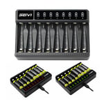 8 Slot Smart Battery Charger LED Display for AA/AAA NiMH Rechargeable Batteries