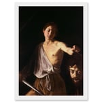 Caravaggio 1610 David With Head Goliath Painting Artwork Framed Wall Art Print A4