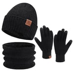 Femme Homme Hiver Bonnet Chapeau Écharpe Écran Tactile Gants Ensemble Chaud Chenille Polaire Doublé Casquette Cache Cou Gant Cadeaux pour Femmes Hommes