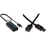 Sabrent 4-Port USB 3.0 Hub avec des commutateurs et des voyants d'alimentation individuels (HB-UM43) & Amazon Basics Rallonge Câble USB 3.0 mâle A vers Femelle A 2 m