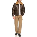 Tommy Hilfiger Men's Faux Leather Bomber Jacket, Dark Brown Faux Fur Collar, L