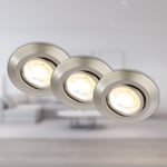 BRILONER - Lot de 3 spots LED encastrables 230V corps 50% recyclé, orientable, Ra90, changement de température de couleur, LED Spot, plat, spots de plafond, 68mm, 90x24mm (DxH), nickel mat