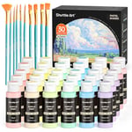 Shuttle Art 40PCS Kit Peinture Acrylique Pastel, 30 Couleurs (60ml) Peinture Pastel avec 10 Pinceaux, Acrylique Peinture Enfant Idéal pour l'Artisanat et la Peinture sur Toile, Roche, Céramique, Verre