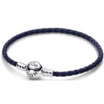 Armbånd til kvinder Pandora ROUND CLASP BLUE BRAIDED LEATHER BRACELET