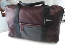 New DKNY LEATHER Black Cherry Anthracite Black Holdall Shoulder Bag Travel Tags