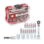 Original Einhell XS-CASE 21-pièces d'embouts et de douilles (embouts de 25 mm, douilles, porte-embouts à changement rapide, adaptateur, cliquet réversible y compris boîte de rangement)