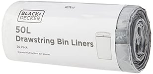 BLACK+DECKER BXBB00050E 50L Drawstring Bin Liners, 20 Pack,60949