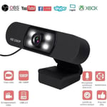 Webcam 1080P Full HD Live Streaming avec Microphone Anti-bruit et 4 LED USB Caméra Web PC Plug et Play pour Vidéo et Enregistremen