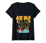 Womens Kaiju Kraken Japanese Monster Movie Retro Comic Manga Style V-Neck T-Shirt