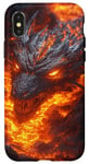 Coque pour iPhone X/XS Dragon de feu en fusion sortant des profondeurs de lave ardente