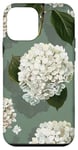 Coque pour iPhone 12 mini Fleur d'hortensias blanches sur vert sauge