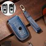 Hallmo Car Cowhide Leather Key Protective Cover Key Case for Old BMW(Blue)