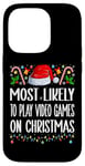 Coque pour iPhone 14 Pro Les plus susceptibles de jouer à des jeux vidéo sur des pyjamas amusants de Noël