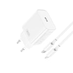 USB-C PD SNABB laddare / adapter - 20W 3A Inkl. till Lightning-kabel- Vit