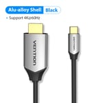 Vention Câble USB C HDMI 4K 60 Hz Type C vers HDMI Convertisseur Thunderbolt 3 pour MacBook Huawei Mate 30 Pro Adaptateur USB Type-C HDMI, coque en alliage d'aluminium CGS- 2 m