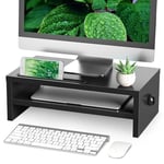 RFIVER Bois Support de Moniteur, Réhausseur d'écran 2 Couches, Noir Elevateur Ecran PC, Support d'Écran d'Ordinateur pour Le Bureau, la Maison, 42,5x23,5x14cm