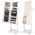 RELAX4LIFE Armoire a Bijoux avec Miroir LED, Miroir Bijoux LED Inclinable, Éclairage 3 Couleurs, Luminosité Réglable, Verrouillable, Armoire à Bijoux sur Pied pour Chambre Dressing Salon (Blanc)