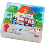 HABA 303252 Puzzle en Bois avec Motif Pompiers en 5 Couches, Jouet en Bois à partir de 12 Mois, 6 pièces en Bois Solides avec Motifs de Pompiers colorés