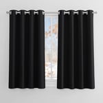 PONY DANCE Rideau Occultant - Noir Rideaux à Oeillets de Fenêtre Unicolore Draperies Court pour Maison Chambre Petite Fenetre Anti Froid/Chaleur, 117 Largeur x 137 Hauteur, Noir, 2 PCs