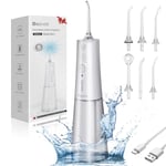 Water Flosser for Teeth Cordless: Oral Irrigator with 5 Modes, 300ML Water Tank IPX7 Waterproof Electric Tooth Cleaner, Water Floss with 6 Tips for Gums/Braces/Orthodontic/Dental Care Cleaning (White)