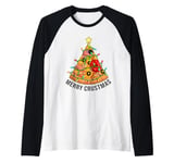 Funny Pizza on Earth Christmas Tree Merry Crust-mas Pizzamas Raglan Baseball Tee