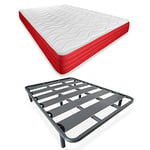 DUÉRMETE ONLINE - Lit Complet avec Matelas Lite réversible épaisseur 23 cm + sommier renforcé 40 x 30 mm avec 6 Pieds métalliques filetés, 135 x 190