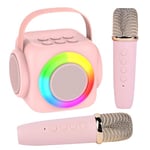 Mini Karaoke Machine with 2 Wireless Microphone for Kids and Adults,Portable Bluetooth Karaoke Speaker with LED Color Lights for Girls and Boys 4, 5, 6, 7, 8, 9, 10+ Year Old Birthday Party Home, Pink