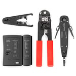 deleyCON Kit de 4 Outils Réseau avec Sacoche Comprenant un Testeur de Câble une Pince à Sertir LSA des Outils de Pose une Pince à Dénuder IT PC Réseau LAN Outil CAT RJ11 RJ12 RJ45