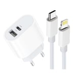 iPhone Snabbladdare Dubbel Port USB-C Strömadapter med Laddningskabel White White