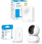 Tapo Caméra de Surveillance intérieure 360° + Capteur de Contact (Tapo C200 + Tapo H100 + Tapo T110). La caméra Tourne Autour du capteur de Contact, Une Diffusion dès Que Le capteur Le Remarque