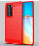 For Huawei P40 Pro (6.58") Case, [Slim Fit] Shockproof Brushed Carbon Fibre [Protective Case] Cover, Silicone Gel Rubber Phone Case With [Screen Protector] For Huawei P40 Pro (ELS-AN00) - Red